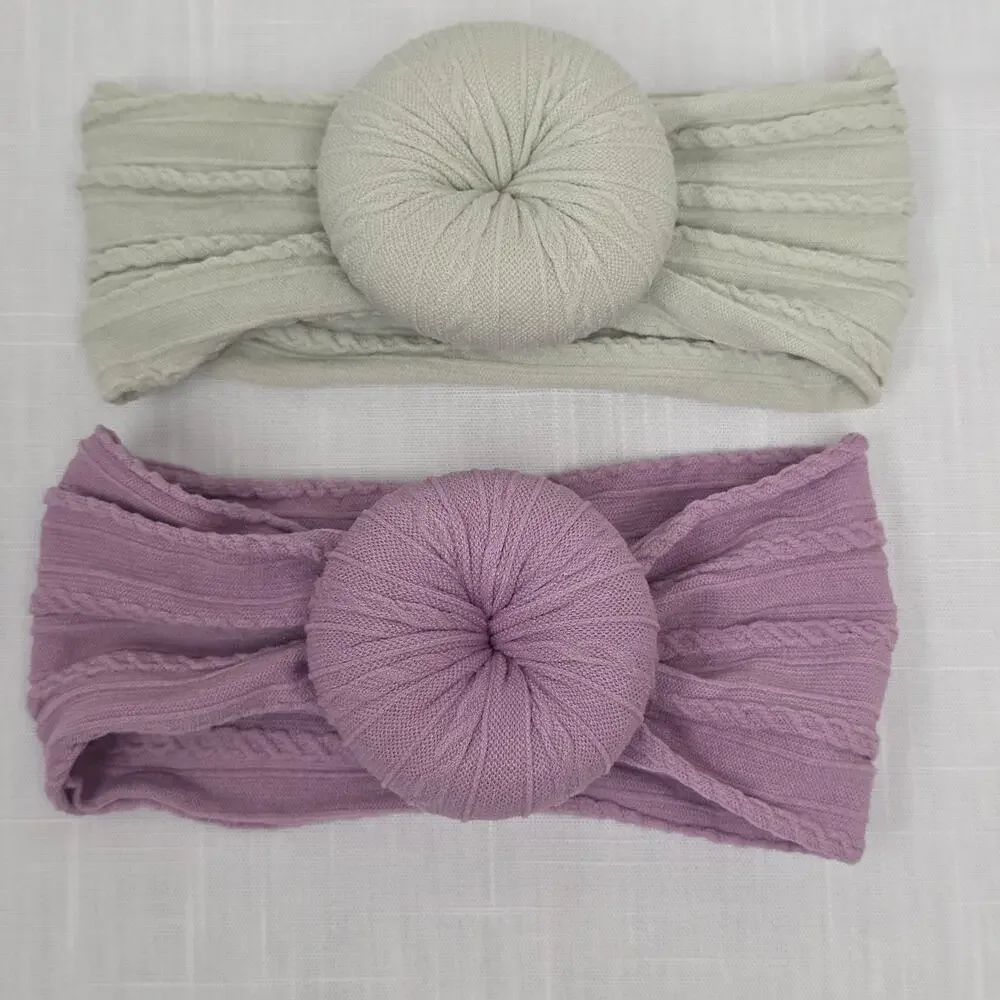 2 Baby Toddler Knit Donut Headwrap Headbands Ivory Pink Stretch